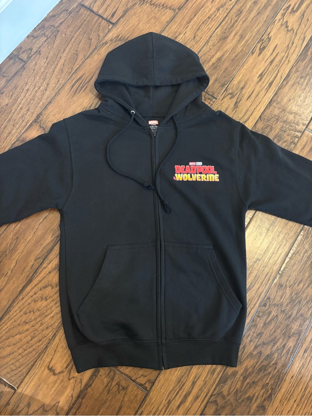 Marvel Black Hoodie with Red & Yellow Deadpool Wolverine Logo